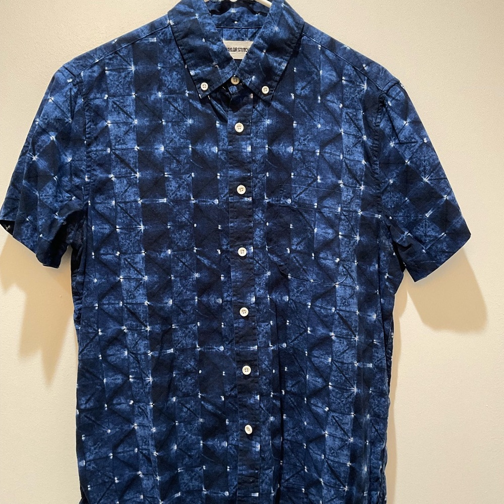 Taylor Stitch indigo ikkat Men's Blue Patterned Shirt Small 38